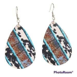 Western Boho Dangle Earrings, Cow print earrings, casual weae